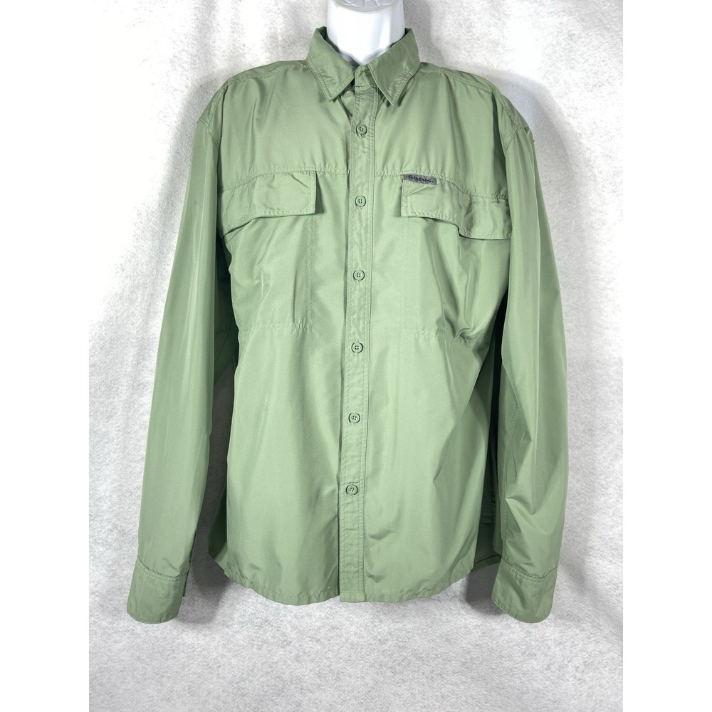 Simms Fishing Shirt Mens XL Green Guide Series Soaring Eagle Vented